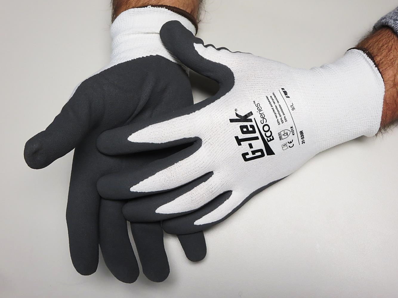 #31-530R PIP® G-Tek® ECO Series™ Seamless Knit Recycled Yarn / Spandex Blended Glove with Nitrile Coated MicroSurface Grip on Palm & Fingers